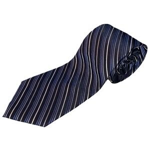 Calvin Klein Men's necktie 100% Silk‎ Blue/Black/White Striped 58"x3.5"